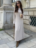 Round-Neck Knitted Long Dress 2025 Autumn New Sweater Skirt Pit Strip Solid Color Bottom