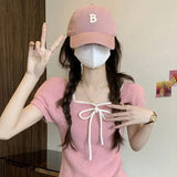 Teen Temperament Bow Summer New Short-Sleeved Slimming Babes Bubble
