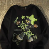 women retro hiphop hip-hop star printed sweatshirt autumn and winter ins street fashion brand oversize couple tops-Outfit