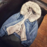 Warm Big Fur Collar Korean Locomotive Lamb Coat Female Solid Student Short Coat Velvet Thick Denim Jacket Female