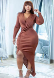 Sexy V-Neck Irregular Ruched Long Party