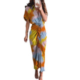 Women's Spring New Short-Sleeved Temperament Commute High-Waist Print Long