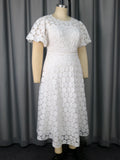 Large-Size Collar Lace Bubble Sleeve Dress High Waist-Repair A Party Evening Dress