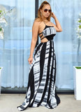 Sexy Halter Sleeveless Striped Print Backless Loose Maxi