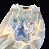 Hoodie Women Star Embroidery Streetwear Casual Oversized Tops Clothes for Teens Harajuku Hooded Fashion Y2k Sweatshirts-Outfit