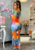 Print Colorful Turtleneck Sexy Long Bodycon