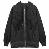 Women's Jacket Coat Hip Hop Y2K Angel Dark Print Hoodies Coat Streetwear Autumn Punk Zip Up Hooded Sweatshirt