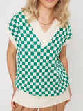 Casual Argyle Women's Vest Knitted Sleeveless Sweater Top For Women 2021 Autumn New V-Neck Pullover Vest Y2k