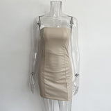Off Shoulder Strapless PU Leather Mini Dress Elegant Fashion Outfits Night Club Party Bodycon Dresses