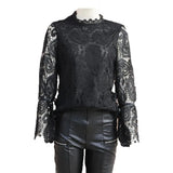 Lace Hollow Shirt Blouse Woman Spring Fall Fashion Long Sleeve O-neck Shirts Top Femme White Vintage Loose Women Clothing-Outfit
