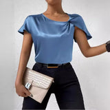Summer Satin Short-Sleeved Satin Kink Solid Color Loose All Kinds Of Top Girls-Outfit