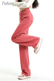 Korean Long Trousers Casual Denim Pants Simple Female Spring 2023 Straight Loose Women's Wide Leg Jeans Pink Purple