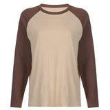 Patchwork T Shirt Knitted Harajuku Vintage Pullovers Casual Tee Women Long Sleeve O-neck Kawaii Solid Tops Spring