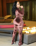 Sexy Ruched Zip Long Sleeve Top and High Waist Pants Set 2 Piece