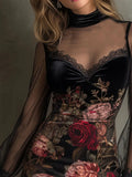 Sexy Lace Lace Sling Dress Flower Printed Net Yarn Ass Short