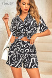 2 piece sets womens outfits casual print lapel loose short suit beach vacation style fashion conjunto