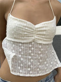 Floral White Crop Tops Fairycore 00s Retro Halter Camis Y2K Aesthetics Sexy Backless Mini Vest Summer Boho Beach Tank-Outfit