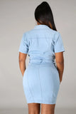 Casual Pockets With Button Open Short Sleeve Jeans Midi