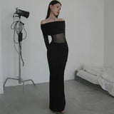 Autumn Famous Style Temperament Sexy Body Shoulder Mesh Stitching Dress