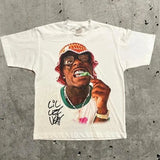 Men's T-Shirts Retro Portraits Print Short-Sleeved T-Shirts Y2k Gothic Harajuku Hip-Hop Couple Relaxed-Outfit