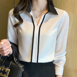 Turn Down Collar Chiffon White Blouse Shirt Tops Long Sleeve Blouse Women Blusa Blusas Mujer De Moda 2021 Blouses