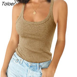 Neck Summer Knit Tops Sleeveless Women Sexy Basic T Shirt White Off Shoulder Ribbed Black Tank Top Casual 2022