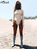 Summer Apricot Streetwear Tops Women 2022 Long Sleeve O Neck Bodycon Bodysuit Female Fashion Patchwork Bodysuit