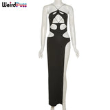 Puss Y2K Sexy Summer Strapless Dresses Hollow Out Sleeveless Side Split Party Skinny Bodycon Streetwear 2021 Trend