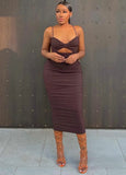 Sexy Sleeveless Solid Hollow Out Midi