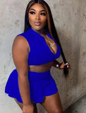 Sexy Zpper Sleeveless Crop Tank and A-line Skirt 2 Piece