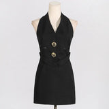 Spring New Short-Sized And Hip Dress Femininity Sleeveless Hanging Neck Deep V Neck Open Back To