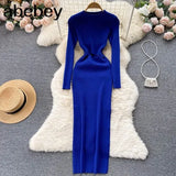 Solid Sexy Sweater Dress 2022 Women O Neck Long Sleeve Maxi Long Dress Autumn Streetwear Knitted Bodycon