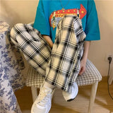 Pants Women Thick Fall Plus Size 4XL Chic Trendy Harajuku Plaid Teens High Waist Trouser Simple Korean Couples