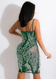 Green Beaded Sexy Strap Midi Party