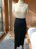 New E-Commerce Sexy Perspective Skirt Tulle Nail Bead Hairpin Round Neck Short-Sleeved Evening Dress Spot-Outfit