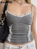 Sweet Patchwork Lace Trim Camis Top Sexy Slim Slash Neck Sleeveless Tank Tops Women 2024 Summer Fashion Streetwear Lady-Outfit