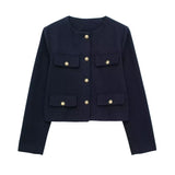New Flip Decoration Round Collar Short Coat 3046278-Outfit