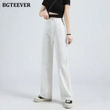 Casual Spring Women Solid Jeans Trousers High Waist Pockets Loose Female Wide Leg Denim Pants Ladies Floor-Length