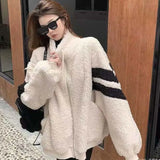 Ins Autumn Kawaii Teddy Bear Fur Oversize Hoodies Harajuku Women Bomber Jacket Faux Lambs Coat Fleece Plus Size
