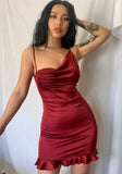 Sexy Irregual Collar Sleeveless Solid Ruffles Mini Bodycon