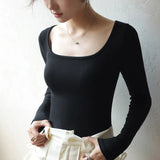 Autumn Winter Low Neck Undercoat Women's Spring Autumn Top Long sleeve Slim fit inside and outside-Outfit