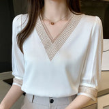 Shirts Blouses Femme White Blouse Tops Women Blusas Mujer De Moda 2021 Verano V-Neck Chiffon Blouse Shirt Tops Blusas