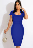 Sexy Square Collar Short Sleeves Solid Midi