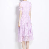 Famous Style Suit Female Lace Hook Bubble Sleeve Shirt Two Sets Of High-Rise Thin Half-Dress