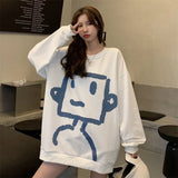 Deeptown Kawaii Graffiti Hoodie Women Anime Print Long Sleeve Crewneck Sweatshirt Cotton Fall 2021 Casual Streetwear Alt