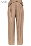 Full Length Pants For Women High Waist Patchwork Cross Sashes Casual Ruched Loose Straight Trousers Female 2023