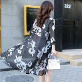 Sun Protection Women Long Blouses Super Thin Floral Chiffon Cardigan Half Sleeve Loose Flower Print Blouse Shirts