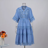 Court Style Lace Lace Hollow Hook Short Blouse High-Waisted Lace Spliced Skirt