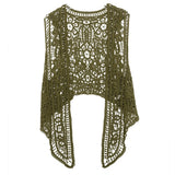 Jastie Asymmetric Open Stitch Cardigan Summer Beach Boho Hippie People Style Crochet Knit Embroidery Blouse sleeveless Vest