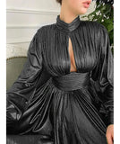 Spring-Summer Popular Color Hanging Waist Hanging Neck Big Swing Sexy Avocado Green Dress Solid Color Long Dress